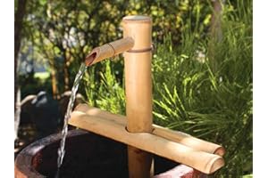 Bamboo Accents Kit de Fontaine de Jardin Zen - Bec Réglable Finition Mate Lisse - 220V Pompe Submersible - Fontaine à Eau Intérieure et Extérieure, Contenant Non Inclus (30 cm Demi-Ronds Réglables)