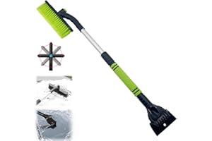 Mino Plus Spazzola per Neve Auto,Spazzola Neve Telescopica per Parabrezza Auto,Spazzola per Neve Girevole,3 in 1 Raschietto per Ghiaccio Spazzola da Neve,per Parabrezza SUV/Camion/Veicolo (Verde)