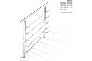 Ikodm Corrimano in acciaio inox, ringhiera per scale, 120 cm, con 5 barre trasversali e accessori, per scale, interni, balcone, ingresso di casa