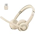 JIAMQISHI Wireless Headset with AI Noise Cancelling Microphone Bluetooth Headset - Bluetooth V5.2 Headphones with USB Dongle & Mic Mute for Computer/Laptop/PC/iPhone/Android/Cell Phones/Zoom-Apricot