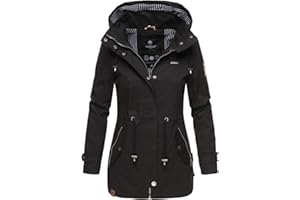 MARIKOO Damen Jacke Frühling Übergangsjacke leicht Parka Mantel Kapuze B690