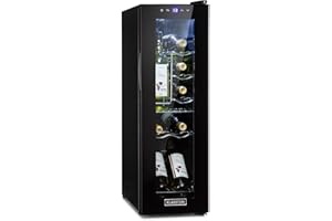 KLARSTEIN Free-standing Wine Cooler Fridge, Single Zone Wine Fridge with Glass Door, 32L Slimline Drinks for Home Pub, Indoor/Outdoor Bar Fridge, 12 Bottles