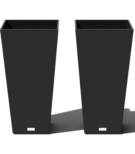 Root & Vessel Vaso Alto Ella 34 Cm | Autoirrigante Con Water-Minder | Design Moderno In Pietra E Resina | Fioriera Per Esterno E Interno | Colore Nero | 19,1 X 19,1 X 33,5 Cm
