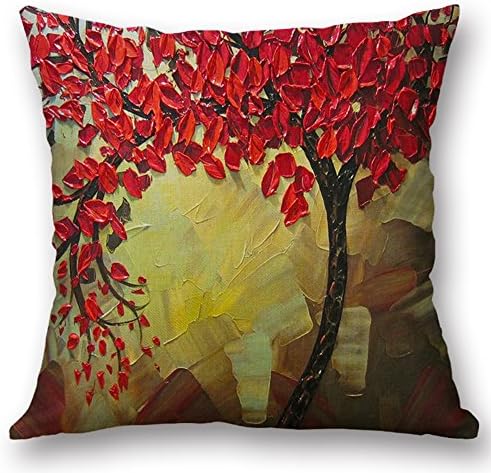 Versub Oil Painting Home Decorative Cotton Linen Throw Pillow Cover Cushion Case Square Pillowslip for Party Wedding Birds Flowers 18 X 18'' (1 PC, Flower2)