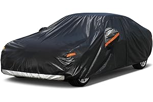 GUNHYI 7 Layers Outdoor Car Cover Waterproof All Weather, Breathable Heavy Duty Full Cover Sun Rain Dust Protection with Zip and Cotton Lined Universal fit Saloon (450-470 cm) 3L Black