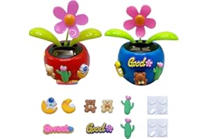 ‎GEOYIEN Geoyien wackelblume solar, Auto wackelfigur, wackelblume, Mit DIY-Aufklebern, 2 Stücke schütteln Kopf Auto Ornamente Solar Powered Auto Spielzeug für Auto Büro Schreibtisch Dekoration