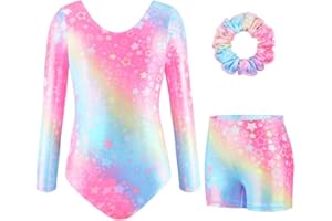AODOKAT Gymnastics Leotards for Girls with Shorts Set, Long Sleeve/Sleeveless Dance Leotard Sparkle Ballet Dancewear for Kids 5-14 Years