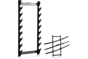 aleawol 8 Stufiger Schwerthalter Wand Katana Schwert Wandhalterung, Schwertständer Katana Ständer Wand, Schwarz Holz Samurai Schwert Wandhalterung Samurai Schwerthalter für Angelrute Flöte Schwert