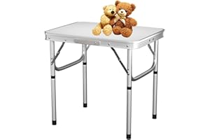 EFAN Folding Table 2ft Heavy Duty Camping Desk, Portable Picnic table with Carry Handle, For Indoor Outdoor Garden Party Dinning BBQ, Height Adjustable, 60x 45x26/56cm