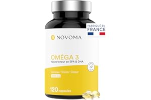 NOVOMA Oméga 3 Huile de Poisson Epax® 2000mg /j, Pure et Concentrée, 120 capsules, Riche en EPA et DHA & Vitamine E, Omega 3 Fish Oil Sans Odeur, Fabriqué en France