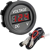 CESFONJER Car Voltmeter Red LED Digital Display Voltage Monitor Vehicle Voltmeter with Connection Cables for Motorcycles Cars