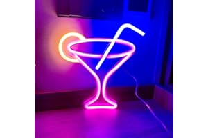 HFHUNGKEONG Pink Neon Sign Cocktails LED Wine Glass Neon Light Battery and USB Dual Operated Bar Neon Night Light Signs for Wall Decoration Cocktail Night Lamp for Bar Club Cocktail Bar Restaurant Shop