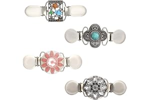 MONSULLY 4 pcs Sweater Clips,Vintage Sweater Clips,Retro Cardigan Dresses Shirts Collar Clip, Creative Cardigan Clip, Antique Flowers Pattern Brooch Clip Gift for Women Elegant Wome