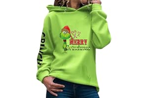 GENERIC Weihnachten Pullover Damen Grinch, Weihnachtspullover Kapuzenpullover Grün Grinch Bedruckte Sweatshirt mit Tasche Casual Pulli Langarmshirt Pullover Herbst Winter Festlich Hoodie Oberteile