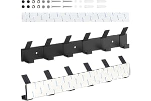 Ouzionz Ganci appendiabiti da parete, 2 pezzi, colore nero opaco, con 6 ganci, appendiabiti in metallo, con listello di ganci, appendiabiti per camera da letto, bagni e cucine