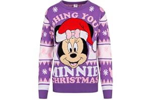 Disney Minnie Mouse Women’s Christmas Jumper | Purple Knit Festive Sweater with Santa Hat Design | Ladies Xmas Acrylic Pullover | Official Merchandise