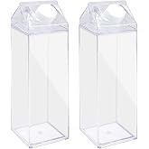 JJQHYC 2 Pack Milk Carton Water Bottle, 500ml Clear Juice Bottle, Reusable Milk Box, Drinking Bottle with DIY Sticker Decorat