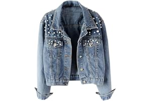 DIANSHAOA Donna Casual Giacche di Jeans Ragazze Manica Lunga Outerwear Giubbino Denim