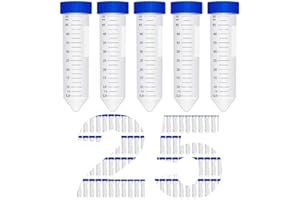 MiawPay 25 PCS 50ml Conical Centrifuge Tube Microcentrifuge Tube Sterile Plastic Test Tubes with Leak-Proof Screw Caps Lab Container with Graduated and Write-on Spot, Non-Pyrogenic, DN/RNase Free