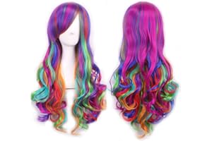 COLORFUL PANDA Colorfulpanda 70cm/28pulgada Peluca de pelo largo rizado para mujer niñas,cosplay, fiesta,Halloween Party,arco iris, multicolor