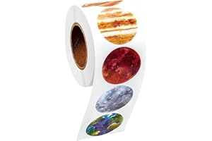 MTBRICEY 500 Piezas Pegatinas de Planetas Pegatinas de Recompensa de Forma de Bola de Dibujos Animados Rollo de Pegatinas de Vinilo Impermeables Pegatinas de Etiquetas de Adhesivas Redondas Autoadhesivas