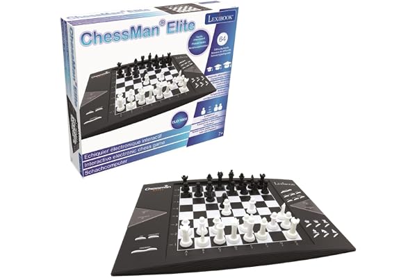 Lexibook Chessman® Elite Echiquier Electronique Interactif, 64 Niveaux de difficulté, diodes Lumineuses, à Piles ou Adaptateur 9V, Noir/Blanc, CG1300