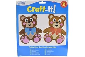 Baker Ross FE356 Kit da Cucito per Cuscino a forma di Orsacchiotto - Confezione da 2, Set da cucito per bambini, Attività creative per bambini, Progetto ideale di arti e mestieri