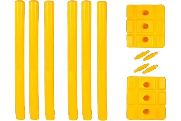LARA Heavy Plastic Cricket Stumps Set - 6 Stumps + 4 Bails + 2 Stands (Yellow)(Plastic Wicket Set) Pack of 6