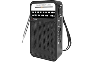 HOSSOM Radio Portatile FM/AM, Radiolina Portatile, Mini Radio con Altoparlanti e Jack per Cuffie, Radio a batteria, Supporta Batterie Sostituibili (AA), Radio per Passeggiate, Jogging e Campeggio (Nero)