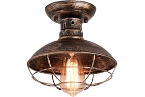 ‎QCYUUI Qcyuui Vintage Deckenlampe Industrial Style mit Metallkäfig, E27 Retro Pendelleuchte, Ölgeriebene Bronze, Kronleuchter für Wohnzimmer, Küche, Flur, Veranda, Bauernhaus