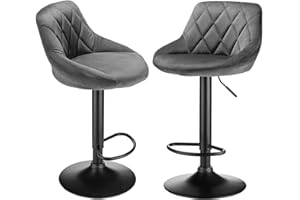 XDAILUYYDS Barhocker Samt 2er Set, Höhenverstellbare Barstühle, 360° Drehstuhl, Küchenstühle mit Rückenlehne und Fußstütze, Esstisch Stuhl-Geeignet für Lobby, Tresen. (Grau)