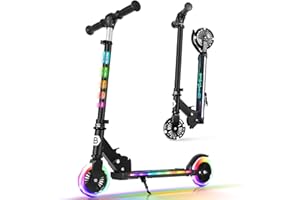 BELEEV V3 Trottinette pour Enfants avec Support, Trotinette Pliable à 2 Roues, LED Roues Lumineuses, Stem & Deck, 4 Réglables en Hauteur, Trottinette pour Filles et Garçons de 3 à 12 Ans, Scooter