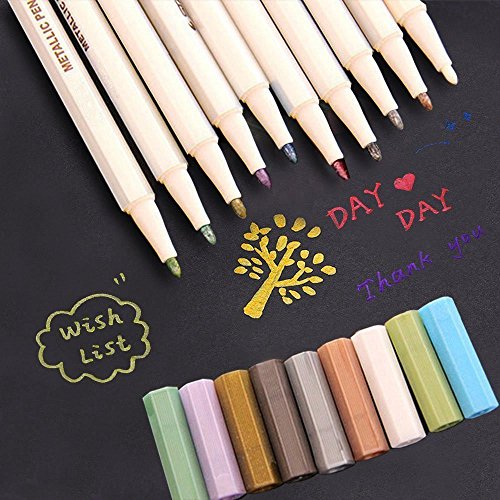 INIBUD Metallic Marker Pens, Satz von 10 Farben inkl. 8 Tafel Labels für Kartenherstellung DIY Fotoalbum Gebrauch auf irgendeiner Oberfläche-Papier Glas Kunststoff Keramik - 7