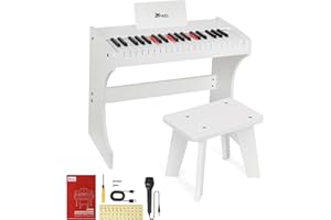 24HOCL Kinder Klavier Tastatur, 37 Tasten Digitalpiano für Kinder, Mini Musik Lerninstrument Spielzeug, Beleuchtet Wiederaufladbar Holz Klavier für Toddlers Girls Boys