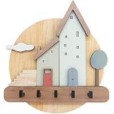 caju art & decoration Pastel Colored Houses Wooden Keychain Hall Entry Hanger Wall Decor