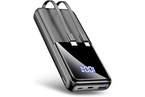 CFIAI Power Bank Fast Charging, 15000mAh Portable Charger with 4 Outputs, USB-C Powerbank with Built-in Cables, Battery Pack Compatible with iPhone 17 16 15 14 13 Android and more, Black