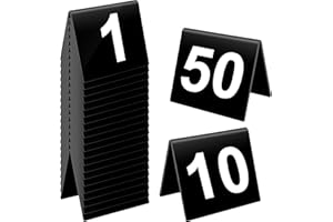 XAZTR 50 Pack Table Numbers 1-50, Double Side Acrylic Table Numbers Plastic Tent Cards for Wedding Reception Party Banquets (Black)