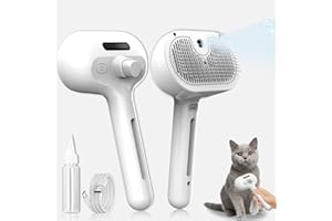 ‎ALOSKART 3-In-1 Katzenbürste Mit Dampf, Dampfbürste für Katzen mit Wasser Tank, Hundebürste Selbstreinigend, Sauberes Haustier Haar Bürsten mit Einem Knopf, für Kurzhaar und Langhaar Hunde Katzen