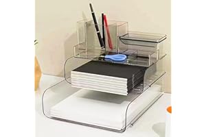 Purilit design Schreibtisch Organizer mit Aktenhalter, Durable Briefablage Ablagefächer aus PET für Akten, Papier,Stapelbare Schreibtisch Ablage Zeitschriftenhalter für Büro bedarf Dokumentenablage