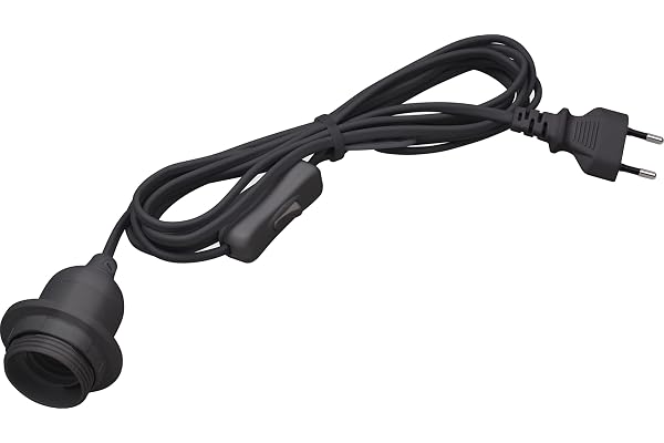 Meister Lampsockel E27 – 5 meter – svart – med på/av-brytare – perfekt för gör-det-själv-projekt – lämplig för stående och hängande lampor/lampupphängning med strömbrytare/kabel för