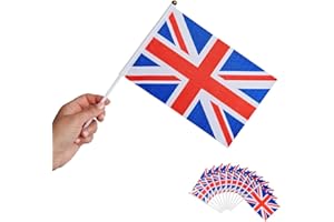 Runesol Pack de 12 Banderas Miniatura Union Jack, 14cm x 21cm, Bandera de Mano Internacional, Bandera en un Palo, Decoración de Banderas, Británica, Bandera Inglaterra, Deportes, Eventos