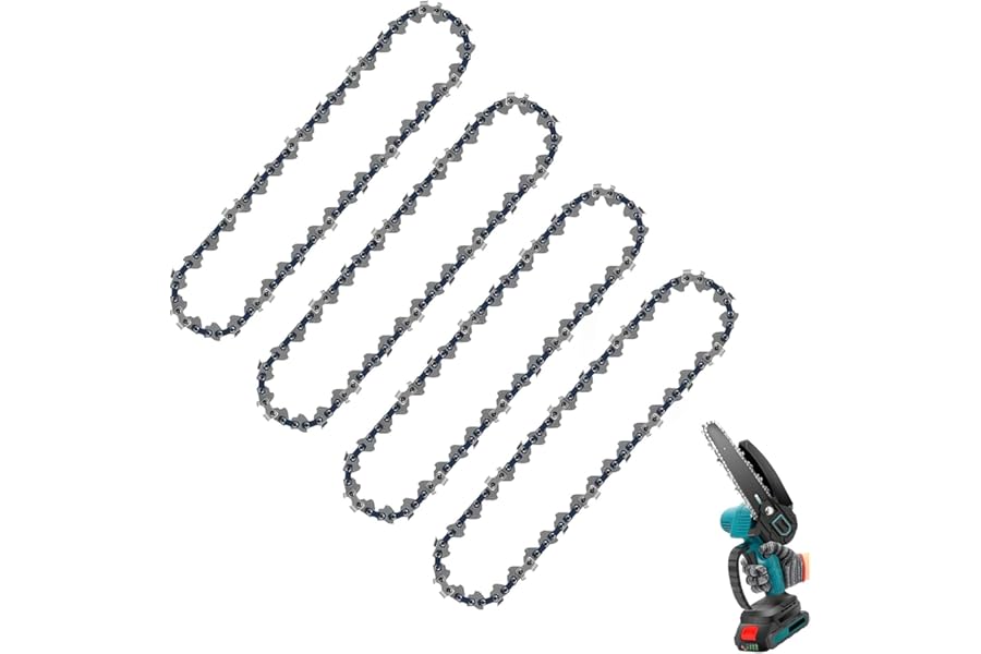 4PCS 8 Inch Chainsaw Chains, Mini Chainsaw Chain Replacement for Cordless Handheld Chainsaws, Low-Kickback Small Chainsaw Blade for Tree Trimming and Wood Cutting (45 Drive Links) (4 PCS 8In)