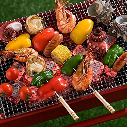 fourHeart 12-tlg Edelstahl BBQ Grillspieße Wurstspieße 30cm Fleischspieße Schaschlik Spieße Holzgriff für Camping, Freizeit, Lagerfeuer, Grillfest, Gartenparty, Geburtstag, Outdoor, usw - 4