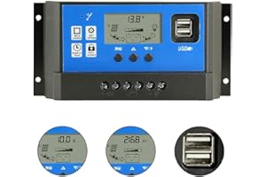POWMR Solar Charge Controller 60A 12V/24V PWM Auto Paremeter Adjustable LCD Display with Dual USB Load Timer Setting ON/Off Hours Solar Regulator
