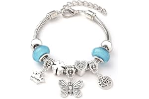 ARHZ Pulsera de mariposa, pulsera con colgante para niñas, pulsera de perlas para niñas, pulsera ajustable para mujer, regalos para niñas,j oyas personalizadas(azul)