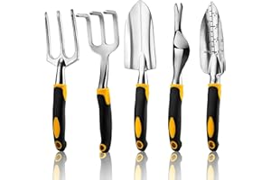 RONGRONG Garden Tool Set Including Hand Trowel Transplantedd and Cultivator Heavy Duty Cast-Aluminium Heads Gardening Kit with Soft Rubberized No- Slip Ergonomic Handles Garden Tools