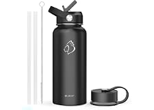 BUZIO Stainless Steel Water Bottle (Cold for 48 Hrs, Hot for 24 Hrs), 32 oz Vacuum Insulated Water Bottle with Straw Lid and 