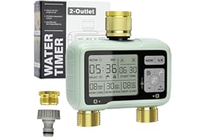 Johgee Bewässerungscomputer 2 Ausgängen mit Messingeinlass und Auslass, Digitaler Bewässerungsuhr mit LCD-Display, Automatische/Manuell Bewässerungssteuerung, Garten Wasserzeitschaltuhr