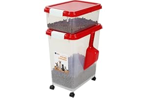 Taylor & Brown 3-Piece Airtight Pet Food Storage Container With Plastic Measuring Scoop Treats For Pet Dog Cat Animal Dry Food Dispenser With Casters, Red