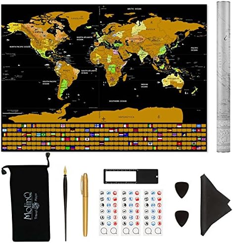 Scratch Off World Travel Map with Flags | Extra Large Size XXL | Including a lot of Accessories | A Perfect Gift for Travellers | Black | 82.5 x 59.5 cm